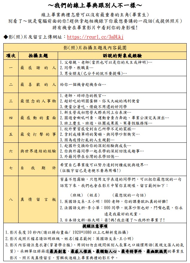 線上畢業典禮影 照 片及真情留言徵集 文藻外語大學